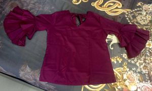 purple Ruffle Sleeve Top
