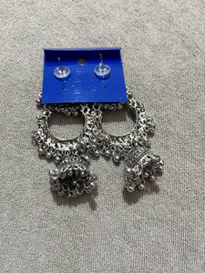 Oxidized Silver Elephant Jhumka Earrings