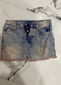 Distressed Denim Mini Skirt