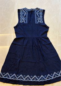 Navy Embroidered Sleeveless Dress
