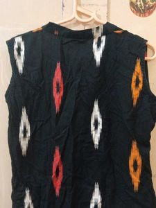 Boho Black Ikat Print Sleeveless kurta