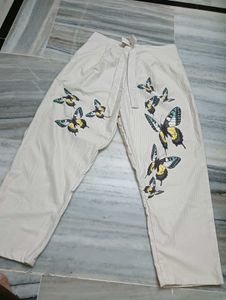 Cream Butterfly Print Ribbed Co-ord Set