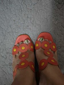 Orange &amp; Yellow Chunky Heel Sandals