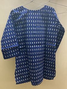 Blue Printed Cotton short Kurta