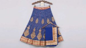 Embroidered Blue Lehenga Choli , black top free