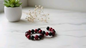 Beaded Hoop Earrings Red & Black