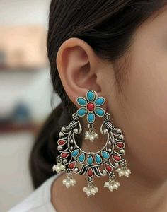 Turquoise & Red Drop Earrings 🤩🤩👌👌👌