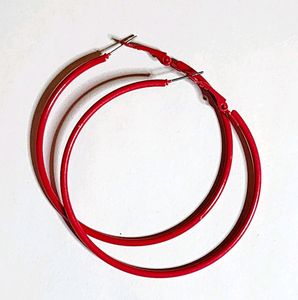 Red Large Circle Hoop Huggie Hinged Stud Earrings