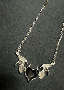 Gothic Black Heart & Wings Necklace