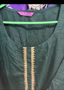 Elegant Dark Green Kurta Set with Printed Dupatta
