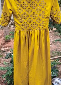 Yellow Kurta with Printed Sleeves