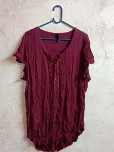 Maroon V-Neck Button-Up Top