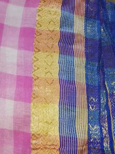 Pink Checkered Saree with Border