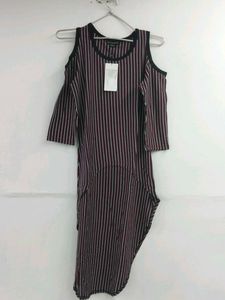 Women's Striped Cold Shoulder Asymmetrical Dress