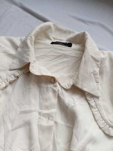 Cream Ruffle Collar Long Sleeve Top