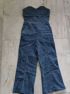 Blue Denim Strapless Jumpsuit