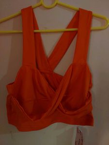 Vibrant Orange Crossover Crop Top