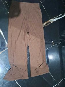 Brown Ribbed Drawstring Top