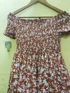 Boho orange Floral Off-Shoulder Maxi Dress