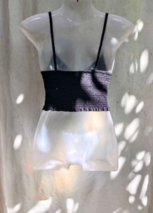 14279. Stylish Black Smocked Crop Top