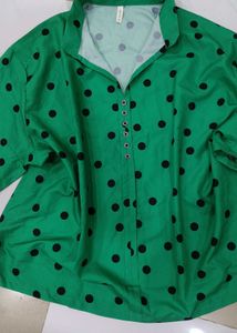 Green Polka Dot Button-Up Top