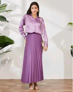 Shein Lavender Satin Drop Shoulder Button-Down
