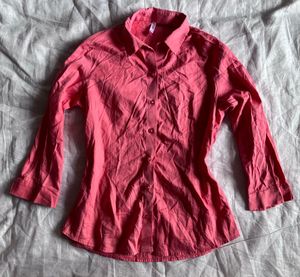 Coral Collared Button-Up Shirt
