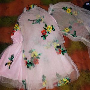 Embroidered Pink Tulle Gown