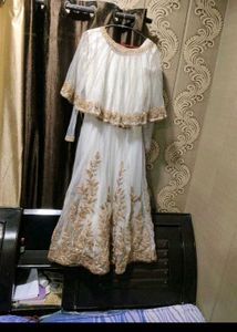 Gold Embroidered gown with poncho (deattch