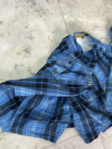 Girl’s  Blue Plaid Skorts, Divider Skirts For Twin