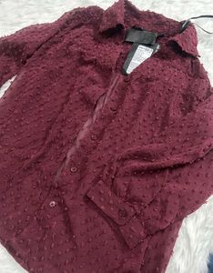 Sheer Burnout Dot Button-Up Blouse