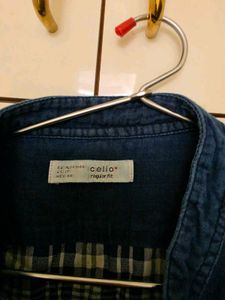 Men's Blue Denim Shirt with Mandarin Collar