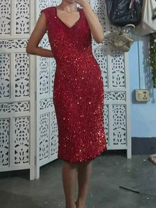 100% Silk Sparkling Red Party Dress