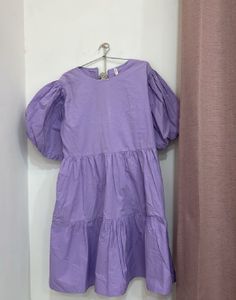 Lavender Tiered Puff Sleeve Midi Dress