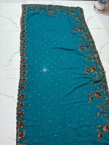 cut work and  Embroidered sequence Saree
