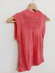Coral Sleeveless Mock Neck Top