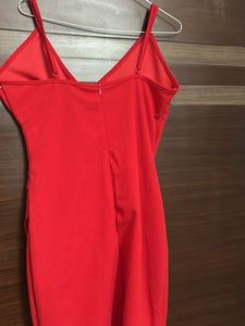 Noodle Strap, Front Slit Warm Red Short Dress🥹