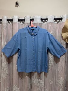 Light Blue Relaxed Fit 3/4 Sleeve Shirt