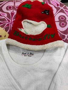 Cute Long Sleeve Thermal  wear with Beanie