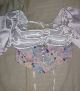 Satin Floral Corset Crop Top