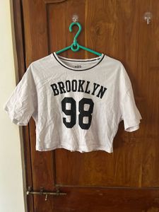 White Brooklyn 98 Cropped Boxy T-Shirt