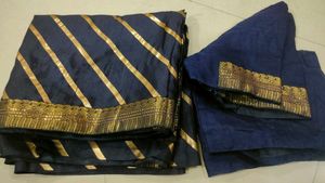 Elegant Navy Saree with Gold Stripes