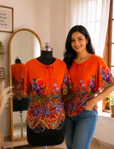 Vibrant Floral Print Orange Top
