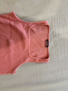 Coral Ribbed Square Neck Tank Top