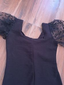 Chic Black Puff Sleeve Dress with Stockings