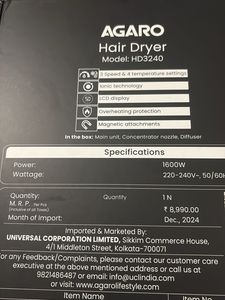 Agaro Hair Dryer with Diffuser