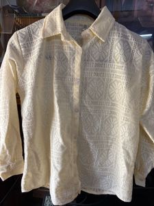 Cream Lace Button-Up Shirt