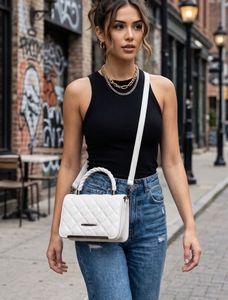 stylish corean White Quilted Handbag