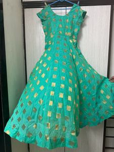 Green & Gold Square Pattern Dress