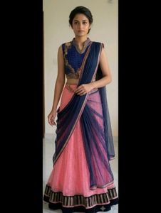 Blue and pink lehenga set.